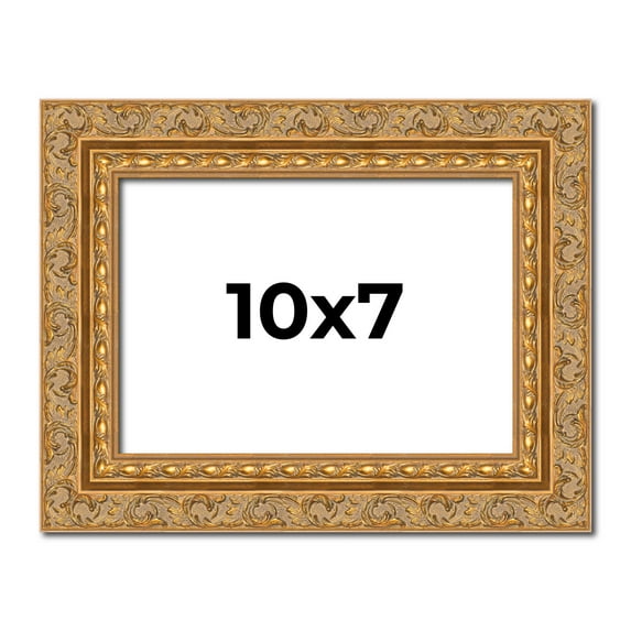 10x7 Frame Gold Ornate Solid Wood Picture Frame | 2 Inch Moulding Width | Firman Traditional Photo