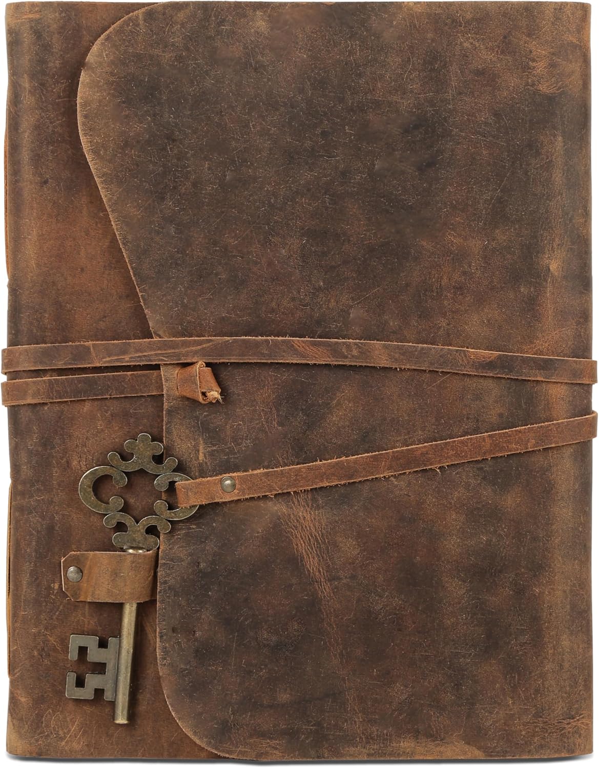 10x7 Inch Leather Journal with Key Lock – Handmade Buffalo Leather Cover & Deckle Edge Paper – Vintage Travel Notebook for Writing, Sketching, Gift for Men & Women (Brown)