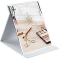 thumbnail image 1 of 10x7 Inches Portable Folding Makeup Mirror, Frameless PU Leather Desk Mirror with Stand for Camping Travel Tabletop Personal, Blue, 1 of 5