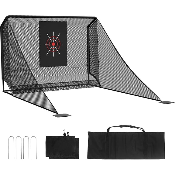 10x7FT Golf Simulator Enclosure Net with Side Barriers - Low-Noise Silk Target, Ball Collection Area, Carry Bag & Sandbags | Indoor/Outdoor Golf Hitting Net for Backyard Driving Chipping