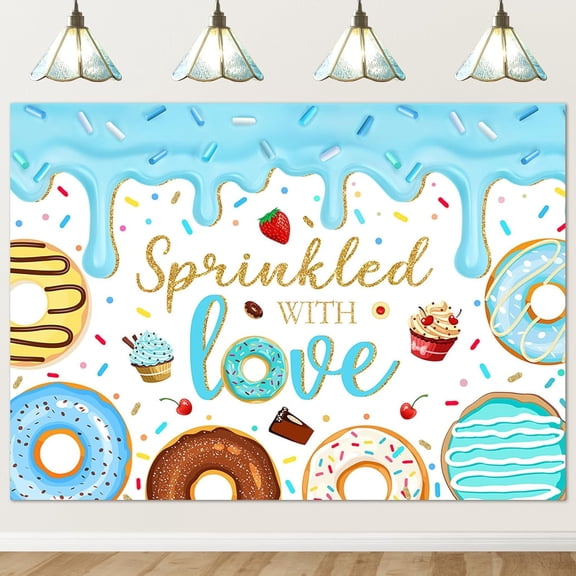 10x7ft Donut Sprinkled with Love Backdrop Baby Sprinkle Background Boy Baby Shower Party Cake Table Decoration Banner Photo Booth Props