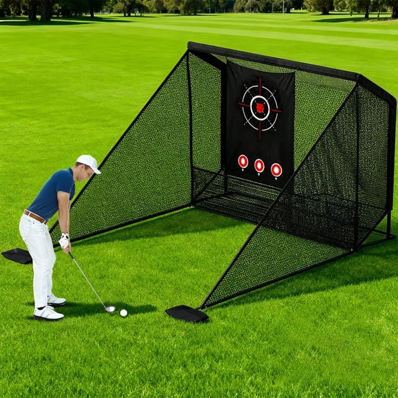 10x7ft Golf Cage Practice Hitting Net with Heavy Iron Frame, Low-Noise Target for Real Golf Balls, Driving Training Net for Home Range Indoor Outdoor