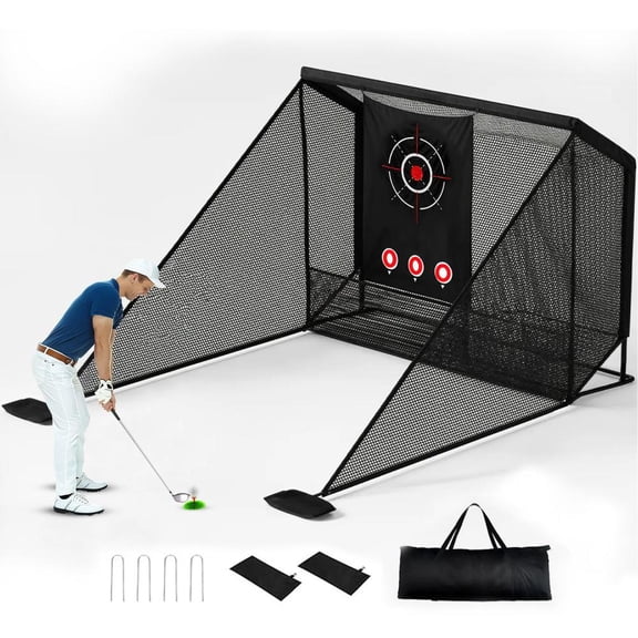 10x7ft Golf Net  Enclosure with Side Barriers, Low-Noise Target and Carry Bag, Hitting Practice Net for Backyard Driving Chipping Indoor Outdoor Use