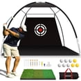 thumbnail image 1 of 10x7ft Golf Practice Net with Tri-Turf Mat - Heavy-Duty Backyard Driving & Indoor Hitting Aid, Swing Training System with Target, Balls, Tee, Bag - Portable Golf Net for Men & Facility Use, 1 of 7
