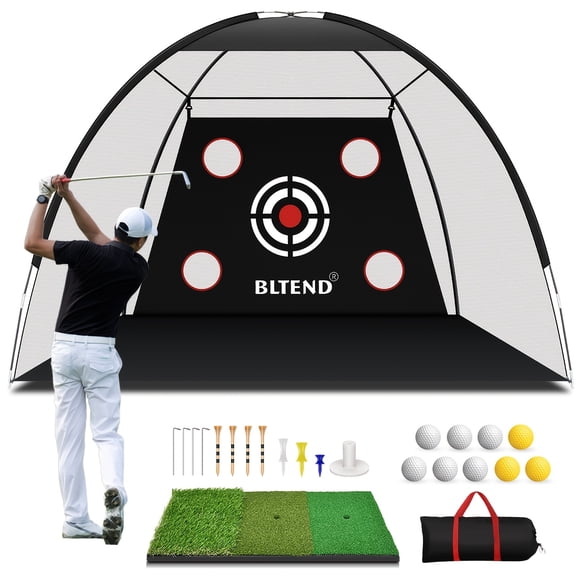 10x7ft Heavy Duty Golf Hitting Practice Net with Training Mat, Indoor Backyard Driving Training Equipment ABC Style, Portable Golf Training Net Gift for Men Women Golfers
