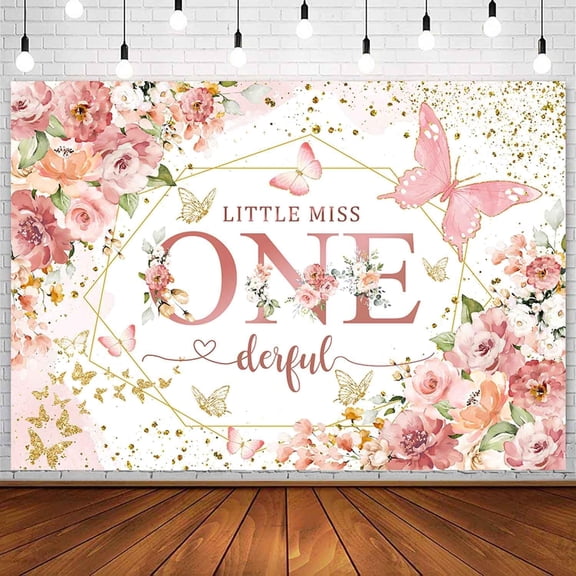 10x7ft Miss Onederful 1st Birthday Backdrop Blush Pink Floral Butterfly Photography Background Princess Sweet Baby Girl First Birthday Decorations Banner Photo Booth Props