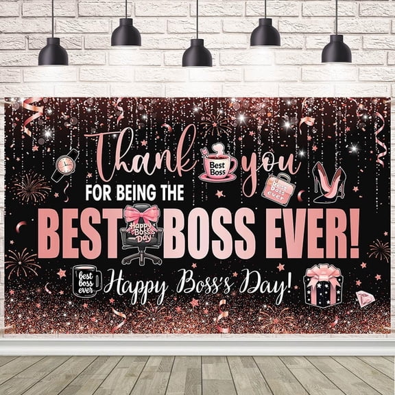 10x7ft Pink Happy Boss's Day Backdrop Best Boss Ever Photography Background Decorations Office Background Banner Thank You Party for Best Boss Ever Party Photo Props Backdrop