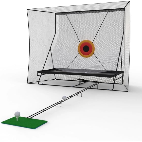 10x8 FT Golf Practice Net with Ball Return and Mat, Heavy Duty Hitting Net with Ball Blanket, Portable for Indoor/Outdoor Swing Training, Baseball & Softball