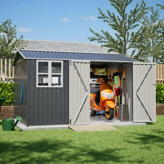 Jaxilyn 10x8 FT Outdoor Storage Shed, Metal Garden Tool Shed with Updated Frame Structure, Lockable Doors and Windows, Ideal for Backyard Garden Patio Lawn, Grey
