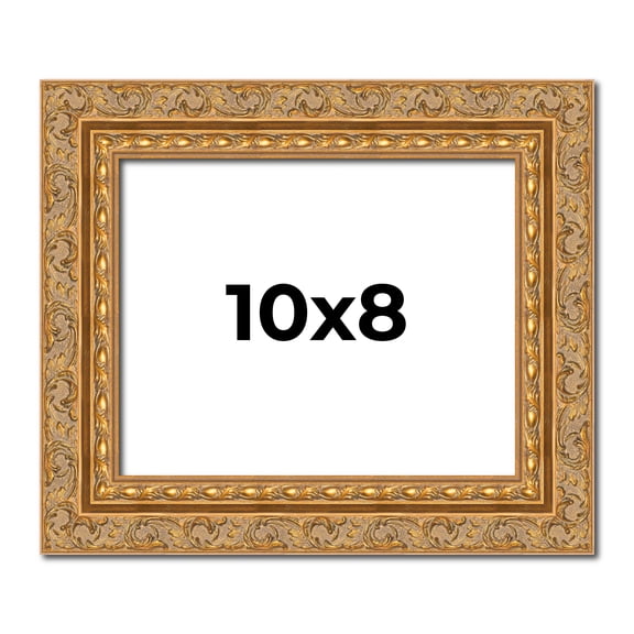 10x8 Frame Gold Ornate Solid Wood Picture Frame | 2 Inch Moulding Width | Firman Traditional Photo