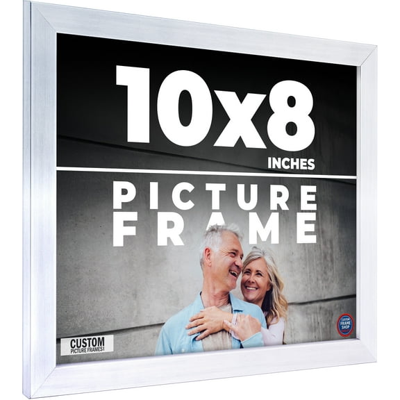 10x8 Frame Silver Stainless Steel Solid Wood Picture Frame | 0.75 Inch Moulding Width | Includes UV