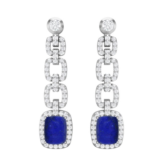10x8 MM Cushion Shape Lapis 925 Sterling Silver Long Dangel Mother's Day Gift Women Earrings