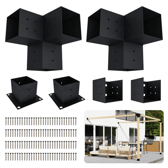 10x8 Pergola Timber Frame Kit - Black Steel 4x4 Brackets for Simple Pergola Frame for a Wall-Mount Pergola (Wood Not Included)