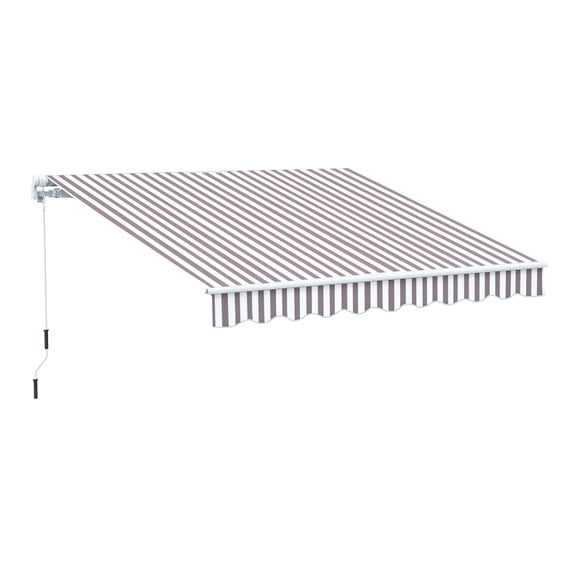 10x8 ft Retractable Awning, Patio Cover Sun Shade w/ Crank Handle, UV Water Resistant, Deck Balcony Yard Coffee Stripes