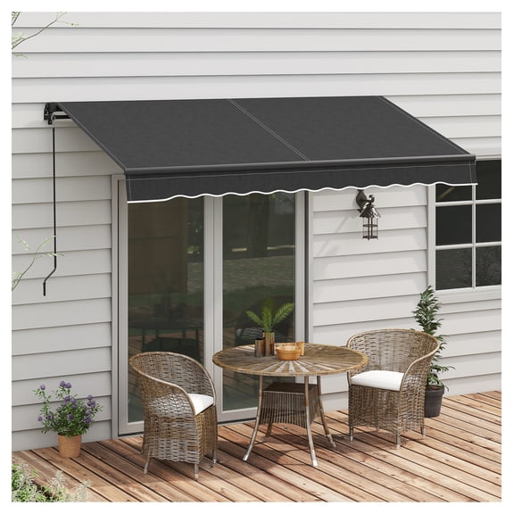 10x8 ft Retractable Awning - UV Resistant Sun Shade for Patio, Deck & Balcony - Dark Gray