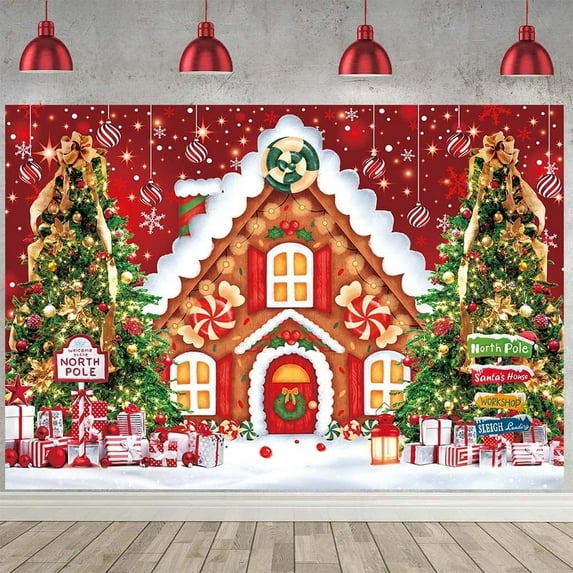 10x8FT Christmas Backdrop Christmas Gingerbread House Backdrop Christmas Backdrops Photography Cookie Exchange Candyland Winter Snowflake Background for Photography