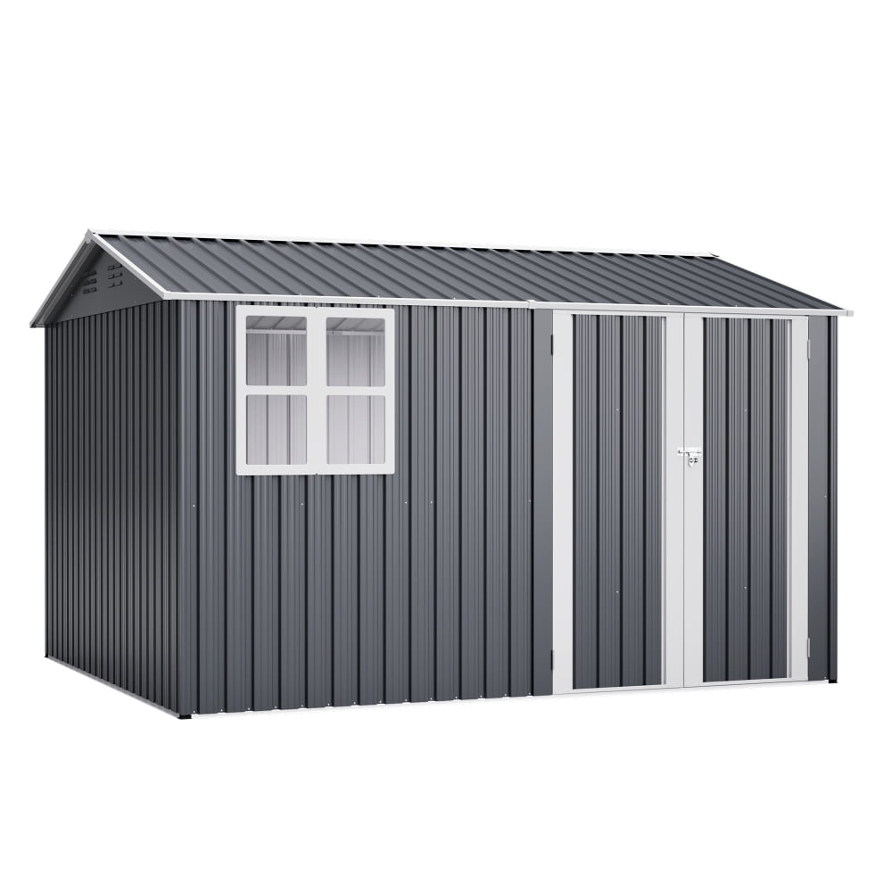 10x8FT Outdoor Steel Storage Shed - Lockable Doors & Clear Window for Garden/Patio Tools