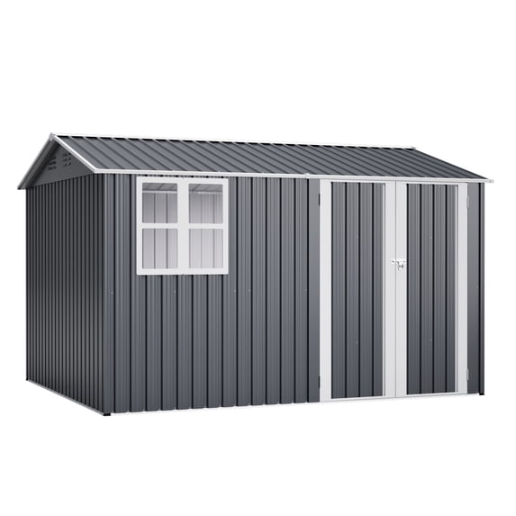 10x8FT Outdoor Steel Storage Shed - Lockable Doors & Clear Window for Garden/Patio Tools