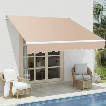 10x8FT Retractable Patio Awning – Khaki Polyester Canopy, Adjustable Slope 40°-90°, Steel-Aluminum Frame – for Decks, Patios & Commercial Shading