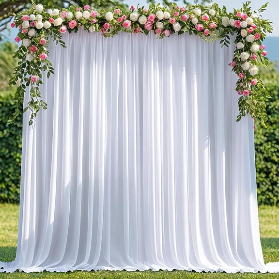 10x8FT White Backdrop Curtains for Parties, Polyester Photo Fabric Curtain Backdrop Drapes for Birthday Wedding Party Decor Background Photography with Rod Pocket, 5x8FT, 2 Panels