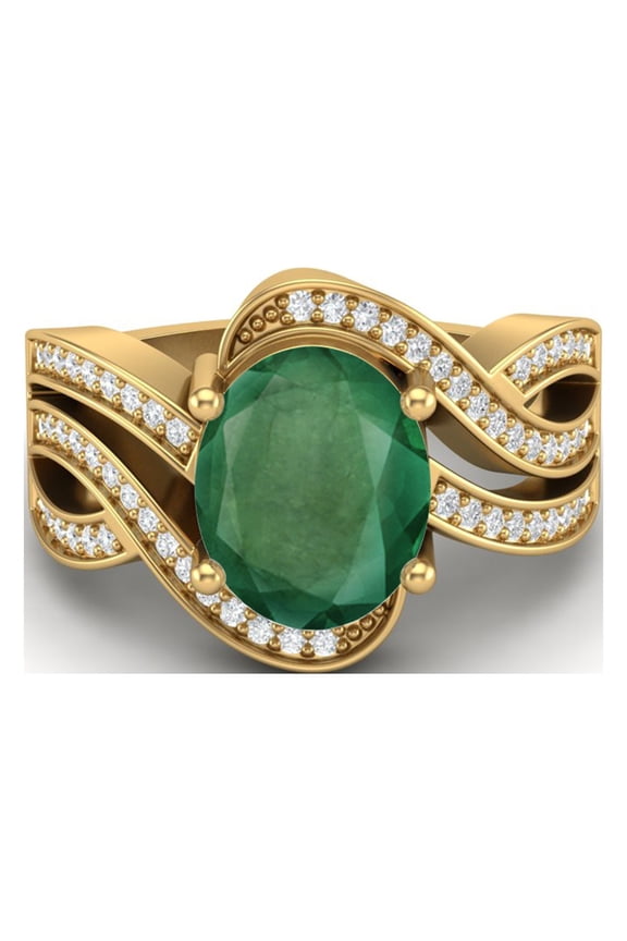 10x8MM Oval Emerald 925 Sterling Silver Gold Vemreil Women Solitaire Valentine Day Gift Ring