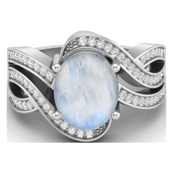 10x8MM Oval Shape Moonstone 925 Sterling Silver Women Solitaire Valentines Day Gifts Ring