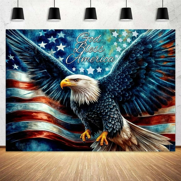 10x8ft 4th of July Patriotic Backdrop Veterans God Bless American USA Flag Independence Eagle Stars Stripes Flag Background Memorial Day Party Decor Photo Banner Booth Studios Props