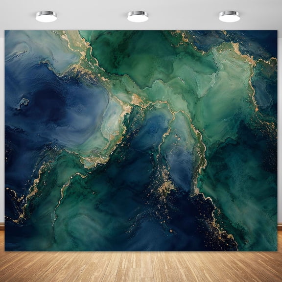 10x8ft Abstract Teal Green Marble Backdrop, Durable Polyester Photography Background with Gold Veins, Large Fluid Art Wall Decor for Portraits Photo Booth Event Studio, 1PC