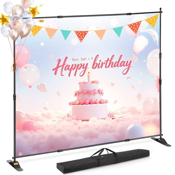 10x8ft Adjustable Backdrop Stand for Trade Shows, Photo Booths, Exhibitions - Portable Step and Repeat Banner Display