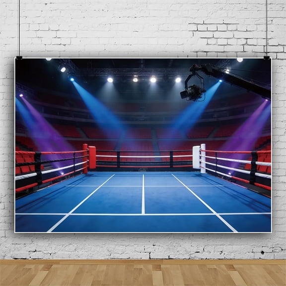10x8ft Boxing Ring Backdrop Arena Sports Stage Laser Lights Photography Background for Boxing Theme Birthday Party Cake Table Decor Boys Baby Shower Men Sports Portrait Photo Props