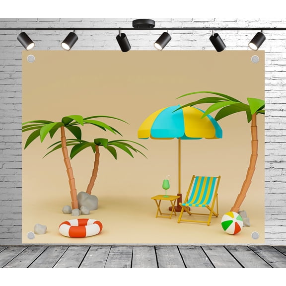 10x8ft Cartoon Summer Beach Photo Background Decoration Banner for Theme Party Wedding Birthday Baby Shower Photo Booth Studio Props