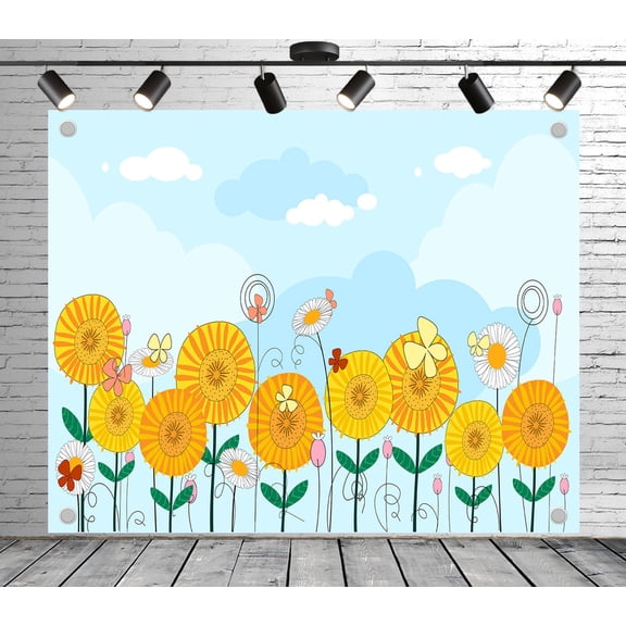 10x8ft Cartoon Sunflower Field Backdrop Photoshoot Photo Backdrop Nature Scenery Background for Theme Party Wedding Birthday Baby Shower Decoration Banner Photo Booth Studio Props