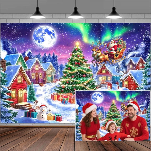 10x8ft Christmas Backdrop North Pole Snow Village Photo Backdrop Photography Background for Kids Winter Farmhouse Santa Claus Family Photo Decorations Xmas Tree Holiday Wall Decoration Banner