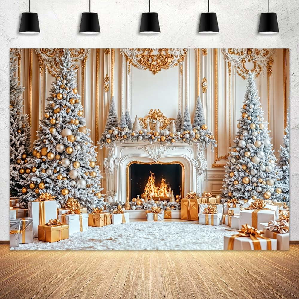 10x8ft Christmas Fireplace Backdrop Classic White Fireplace Interior ...