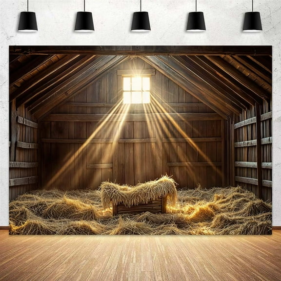 10x8ft Christmas Manger Scene Backdrop Farm Old Barn Jesus Nativity Hayloft Photography Background Stable Christian Newborn Baby Theme Xmas Party Decor Photo Props