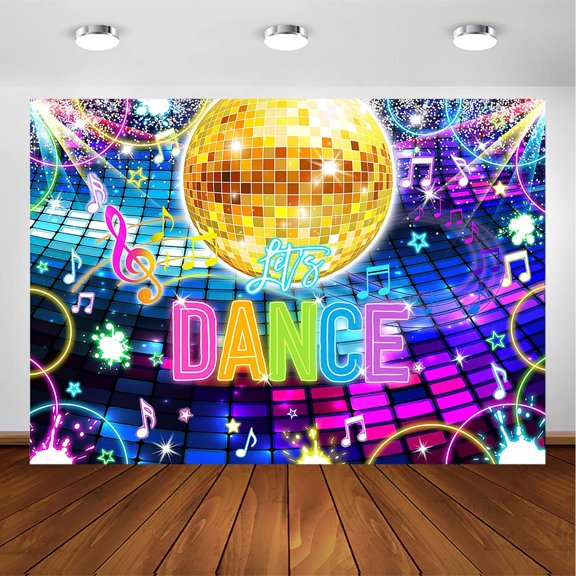 10x8ft Disco Party Backdrop Kids Hip Hop Dancing Birthday Dance Decorations Background Retro Neon Glow 1970s Dance Party Photoshoot Backdrops
