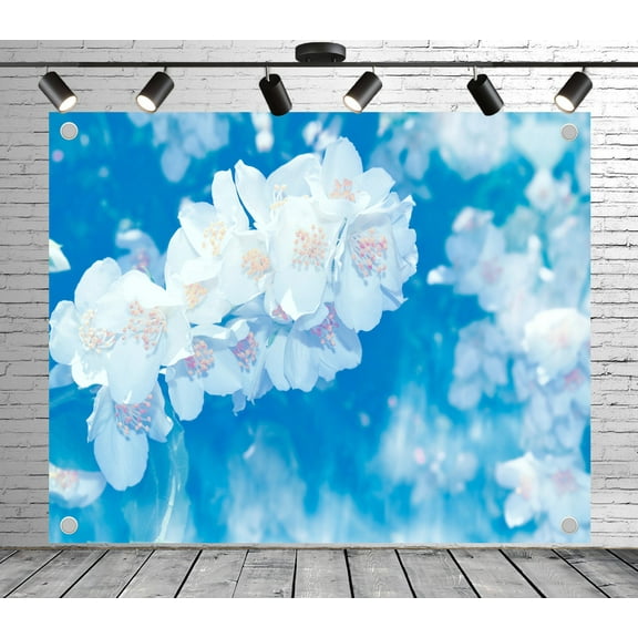 10x8ft Dreamy White Flower Blue Sky Backdrop Photoshoot Photo Backdrop Nature Scenery Background for Theme Party Wedding Birthday Baby Shower Decoration Banner Photo Booth Studio Props