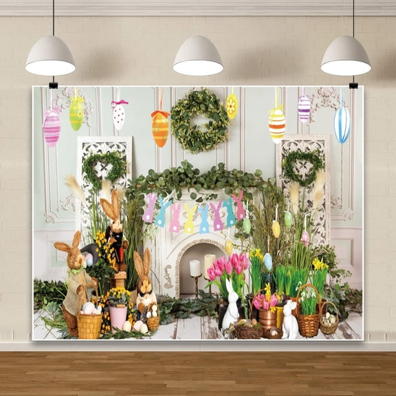 10x8ft Easter Photo Backdrop Happy Easter Backdrop for Photography Brown Bunny Pink Flower Photo Background for Adult Studio Props Backdrop