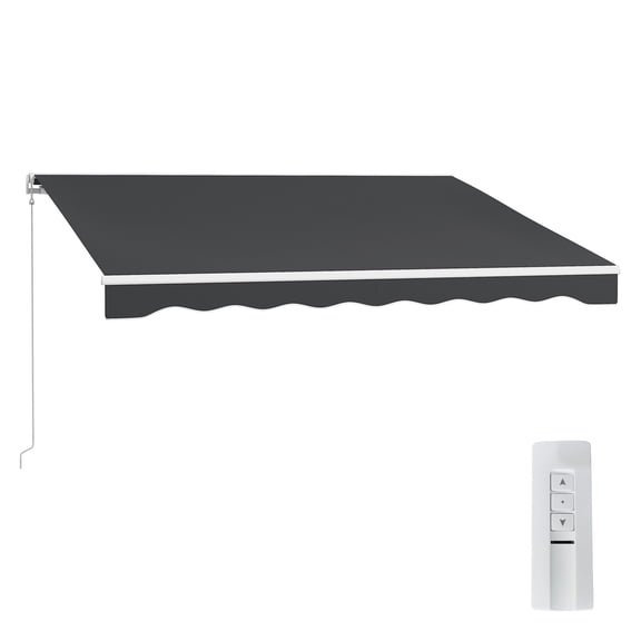 10x8ft Electric Retractable Awning, Remote & Crank Handle Patio Shade, Dark Gray Sun Shelter for Deck, Balcony, Yard