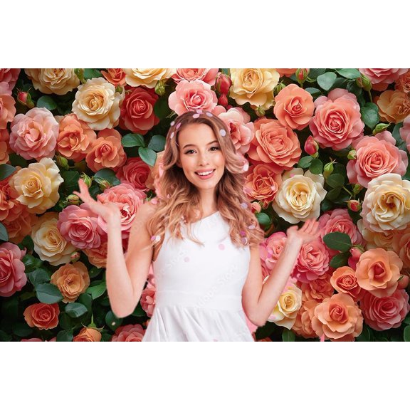 10x8ft Floral Backdrop Pink Green Leaves Wall Background for Girls Princess Birthday Shower Wedding Cake Table Decoration Banner