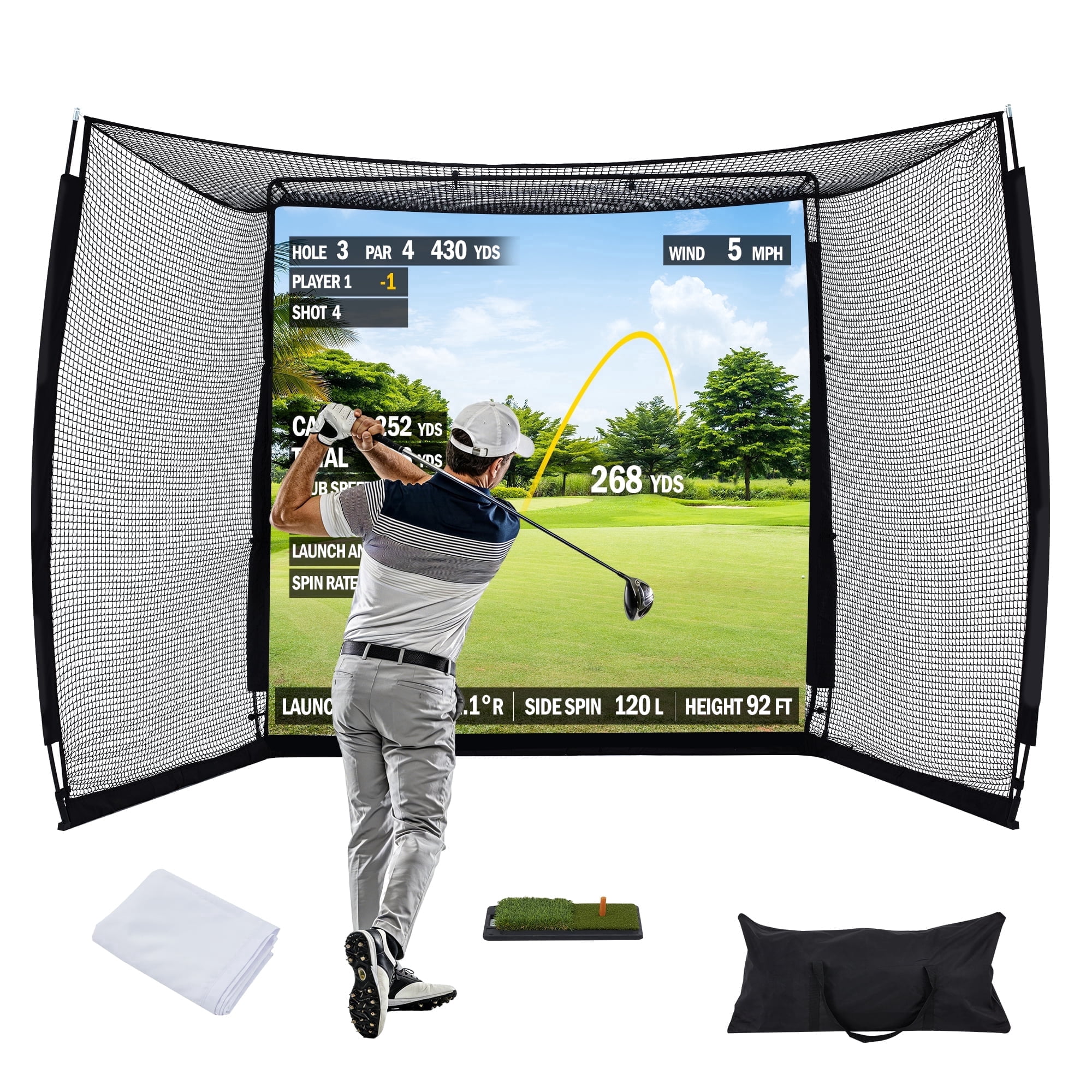 UPHYB 10x8ft Golf Practice Net with Impact Screen and Mat, Heavy Duty ...