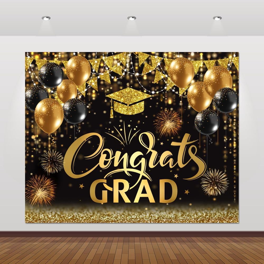 10x8ft Graduation Backdrop 2024 Congrats Grad Banner Black and Gold ...