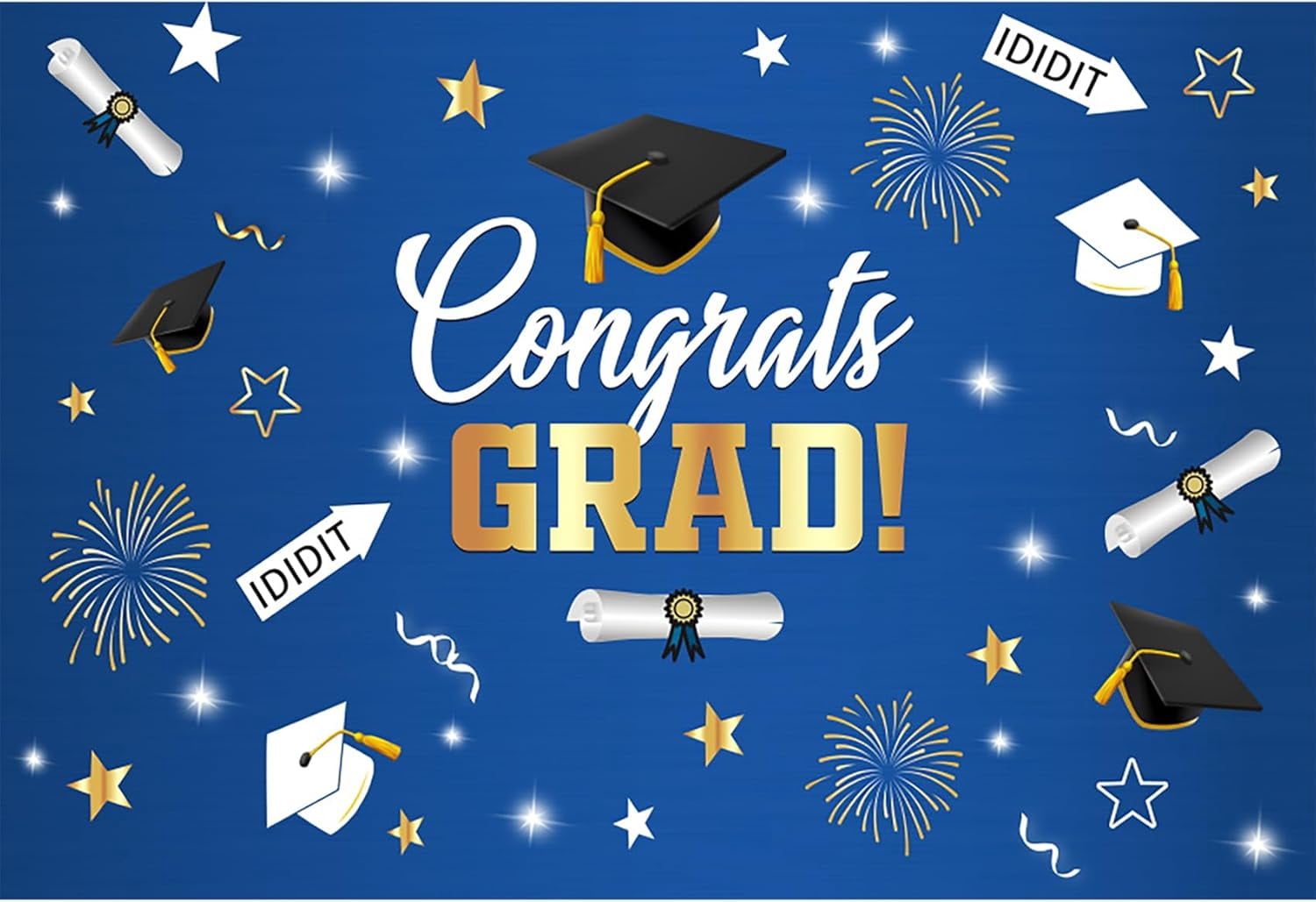 10x8ft Graduation Backdrop Class of 2024 Blue Gold Congratulation Graduates Prom Background Gold Balloons Bachelor Cap Congrats Grad Party Blue Decoration Banner Photo Booth Props