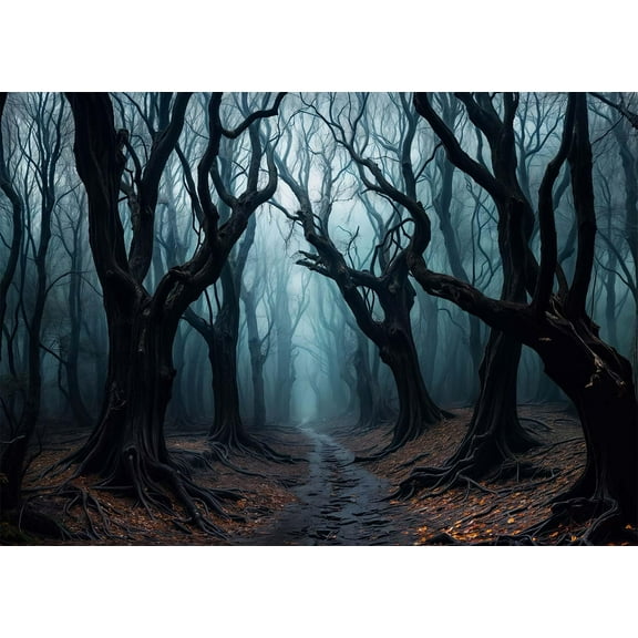 10x8ft Halloween Forest Backdrop Haunted Mist Forest Witch Creepy Scene Dark Pathway Scary Trees Spooky Foggy Woods Background for Halloween Birthday Party Decorations Photo Booth Studio Props