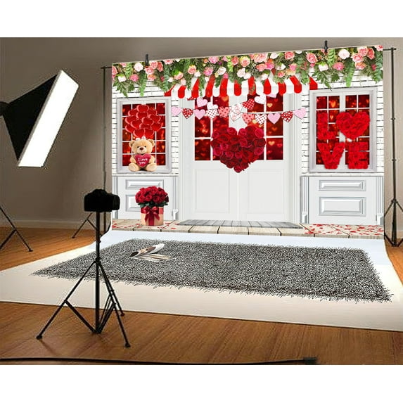 10x8ft Happy Valentine's Day Backdrop, Red Rose Flowers Love Hearts White Wall Background, Wedding Bridal Shower Party Anniversary Party Decor Backdrops Photo Booth Studio Props