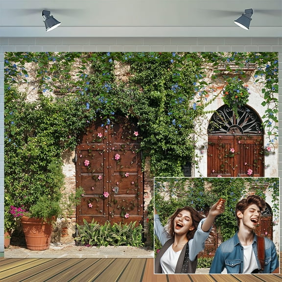 10x8ft Jerusalem Ancient Building Street Backdrop for Photography, Old Stone Wall Houses Stone Buildings Green Potted Plant Background, Cityscape Background for Travel Party Decor Photo Props