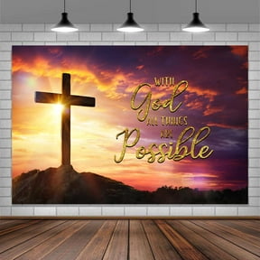 10x8ft Jesus Christ Cross Backdrop, Easter with God All Things are Possible Photography Background, Mountain Holy Light Backdrop Church Event Party Decor Kids Adults Portraits Studio Photo Props