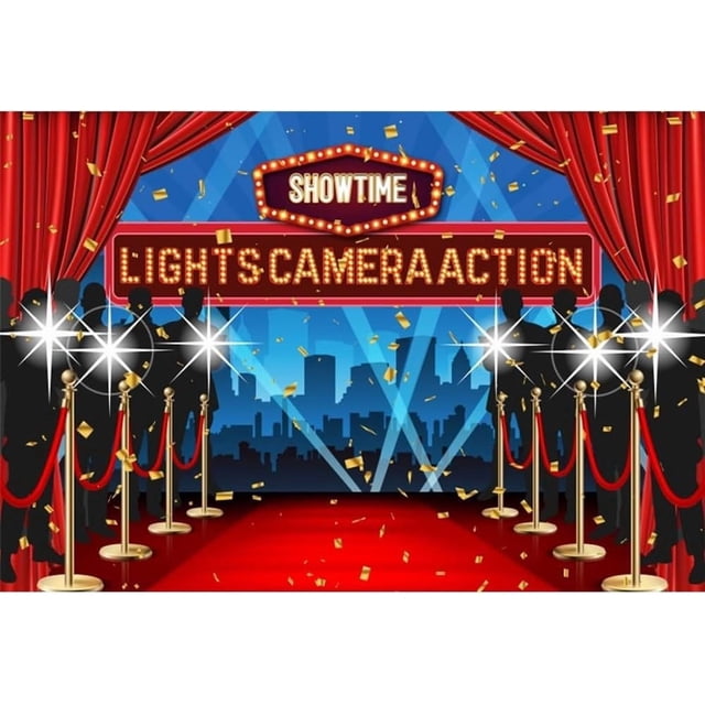 10x8ft Lights Camera Action Backdrop Movie Night Theme Backdrop Red ...