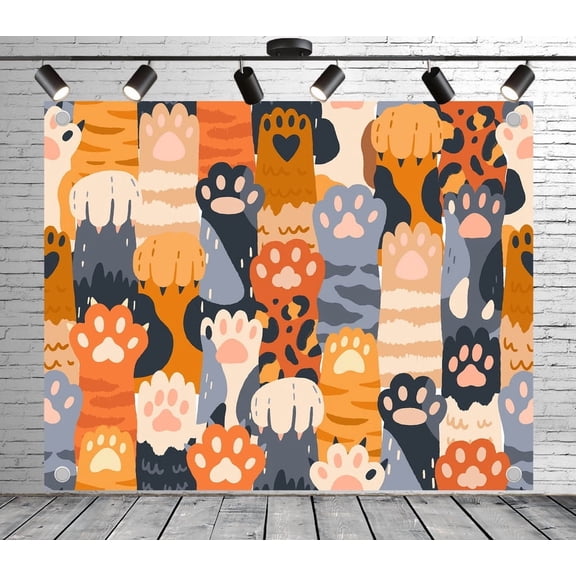 10x8ft Pattern Backdrop Colorful Feline Claw Photo Backdrop Decoration Banner for Theme Party Wedding Birthday Baby Shower Photo Booth Studio Props