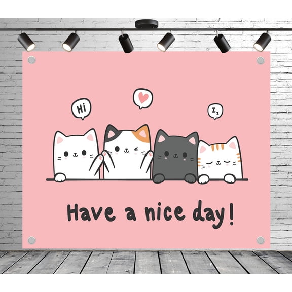 10x8ft Pattern Backdrop Whimsical Cat Photo Backdrop Pink Background Decoration Banner for Theme Party Wedding Birthday Baby Shower Photo Booth Studio Props